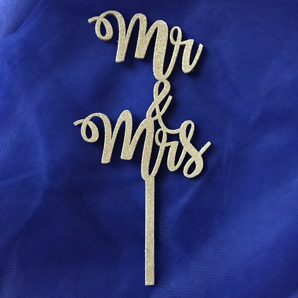 Mr and Mrs Gold Glitter Cake Topper